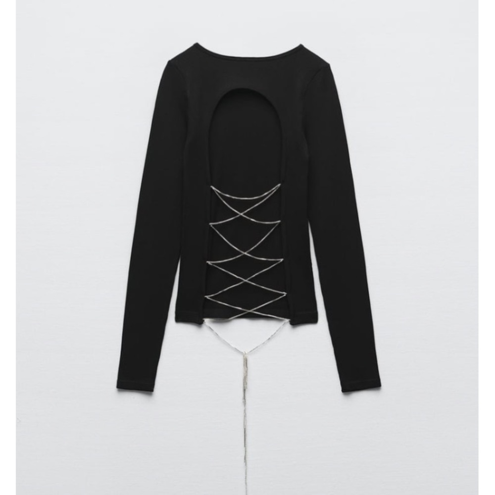 Zara Rhinestone Seamless Black T-shirt - Picture 5 of 6